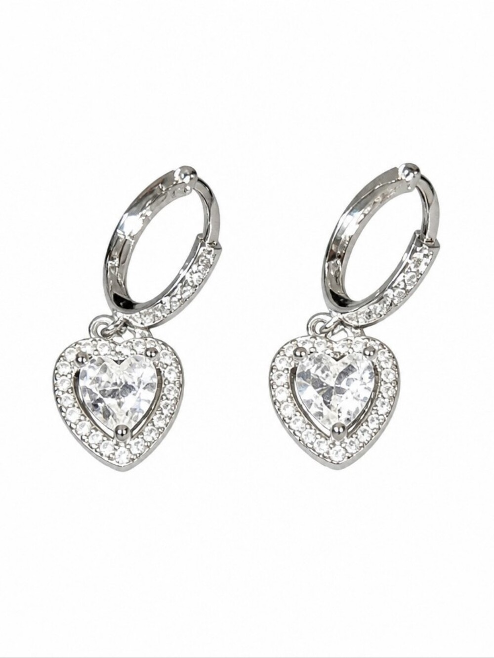 Elegant Moissanite Silver Heart Drop Earrings